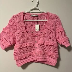 Zara Pink Crochet Cardigan